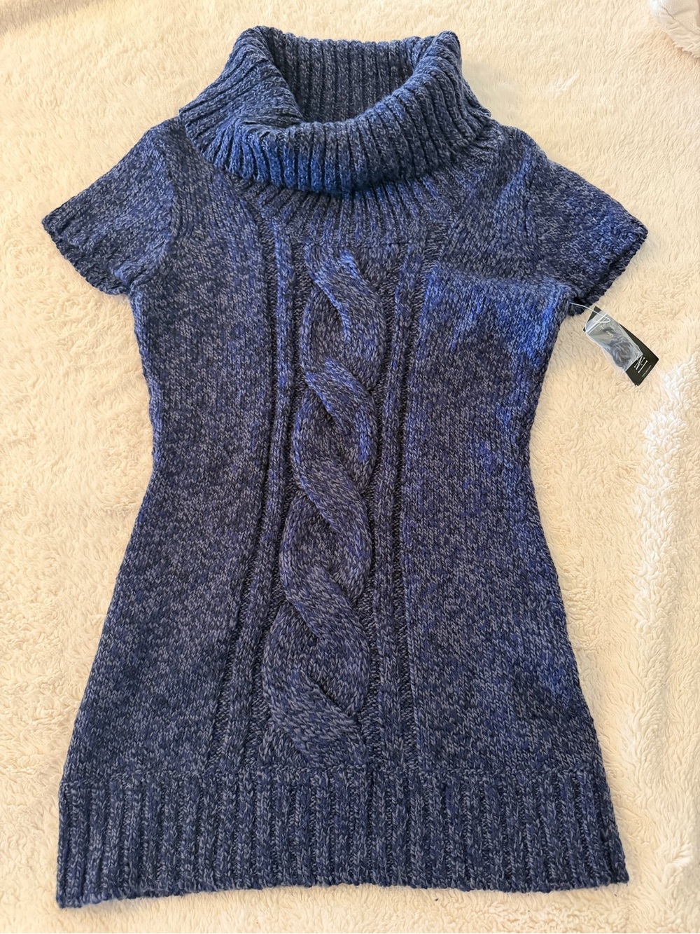 NWT INC International Concepts Blue Marled Cable-Knit Short-Sleeve Turtleneck